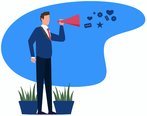 Clipart of a man talk through a megaphone | feature image for the When to Use Recurring Emails blog for Nimbus Portal Solutions