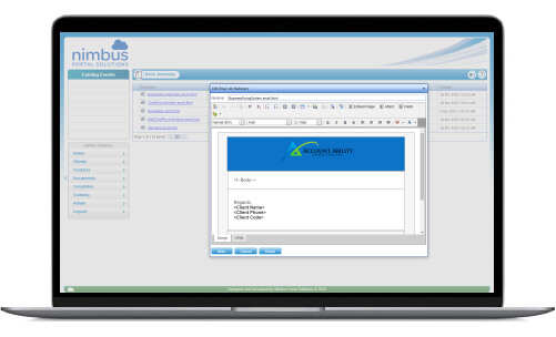 Image of notebook computer with Nimbus Portal Solutions | Featured image for Cloud Based Email Management - Cloud Email Management Software Tools